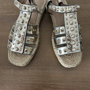 Liu Jo Gold Studded Leather Espadrille Size 39 NWOB